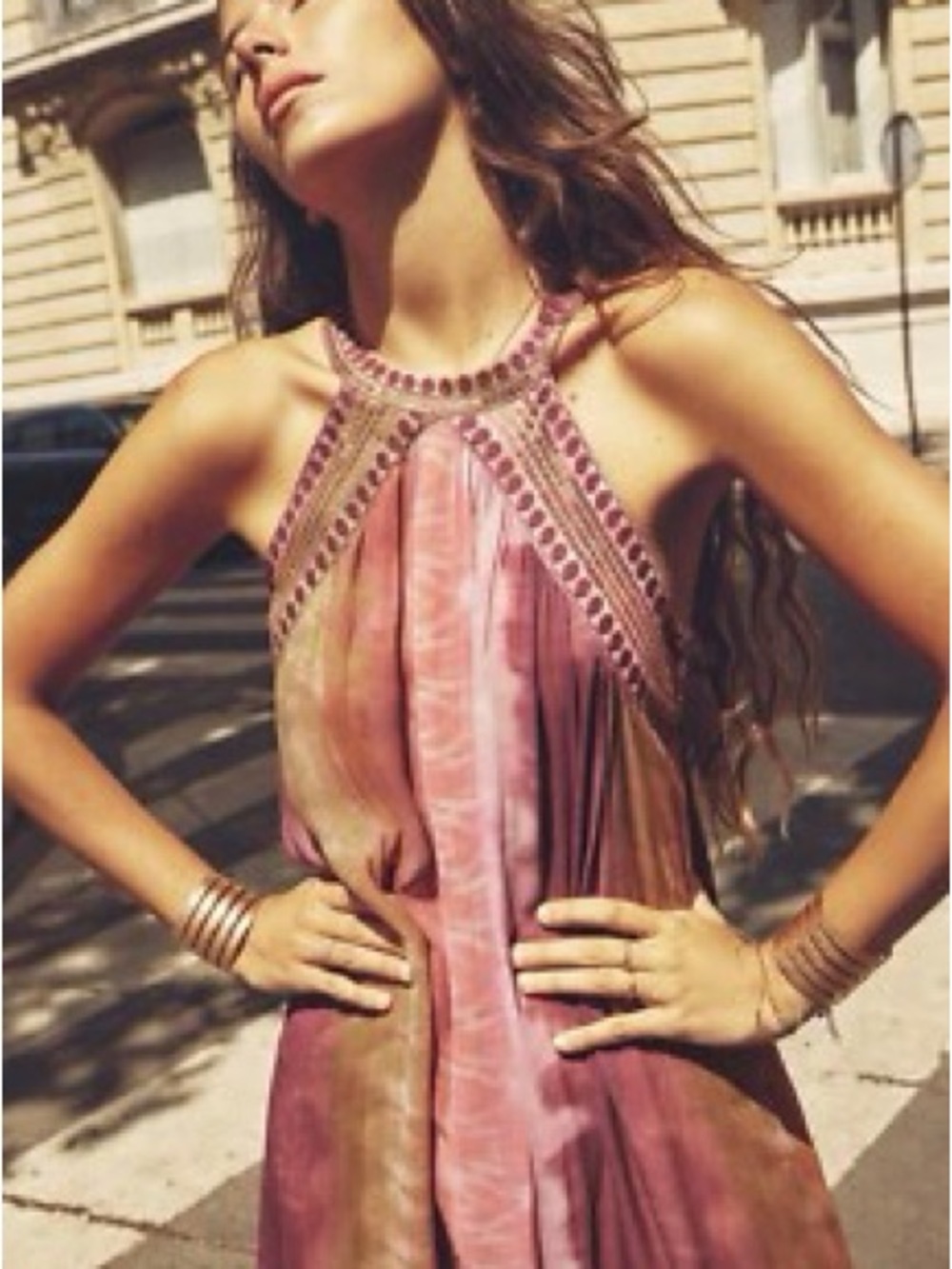 Zara Pink and Brown Halter Maxi Dress